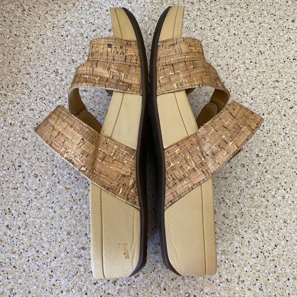 WOMENS VIONIC RIO ADJUSTABLE PLATFORM SANDAL LEATHER GOLD CORK SIZE 10 - Picture 3 of 12